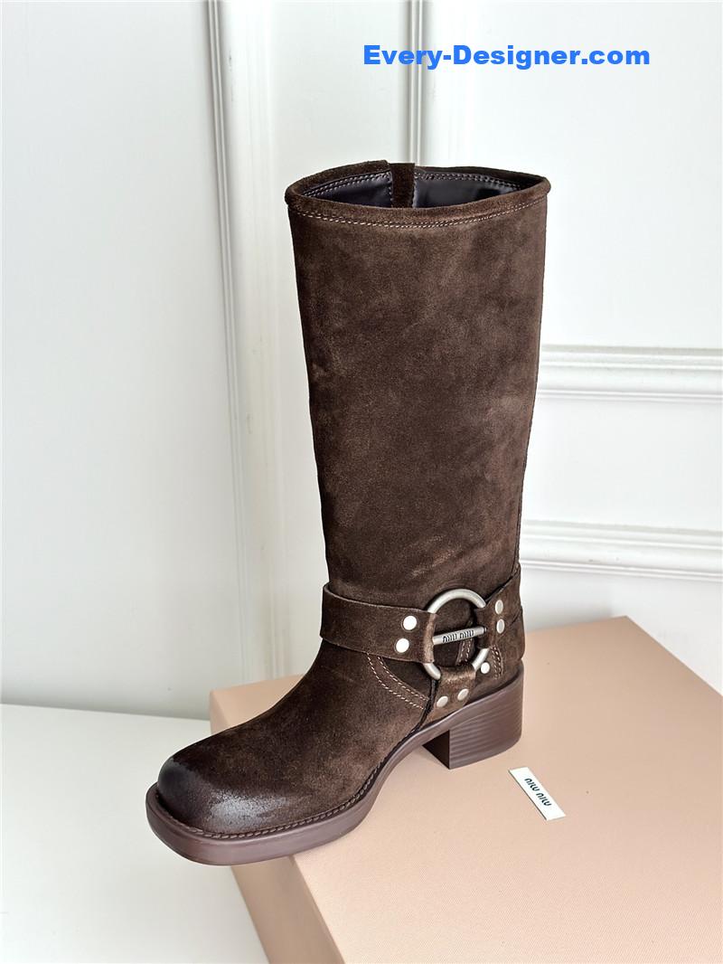 M1um1u autumn and winter brushed suede distressed boots