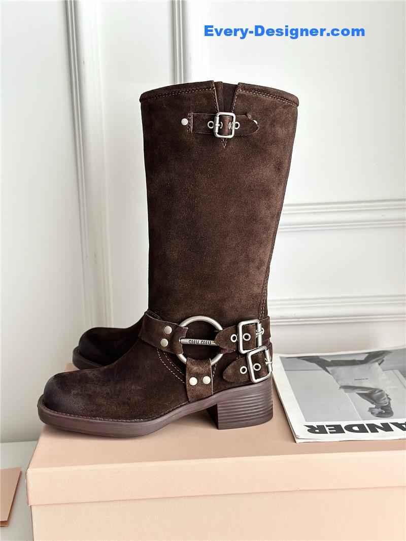 M1um1u autumn and winter brushed suede distressed boots