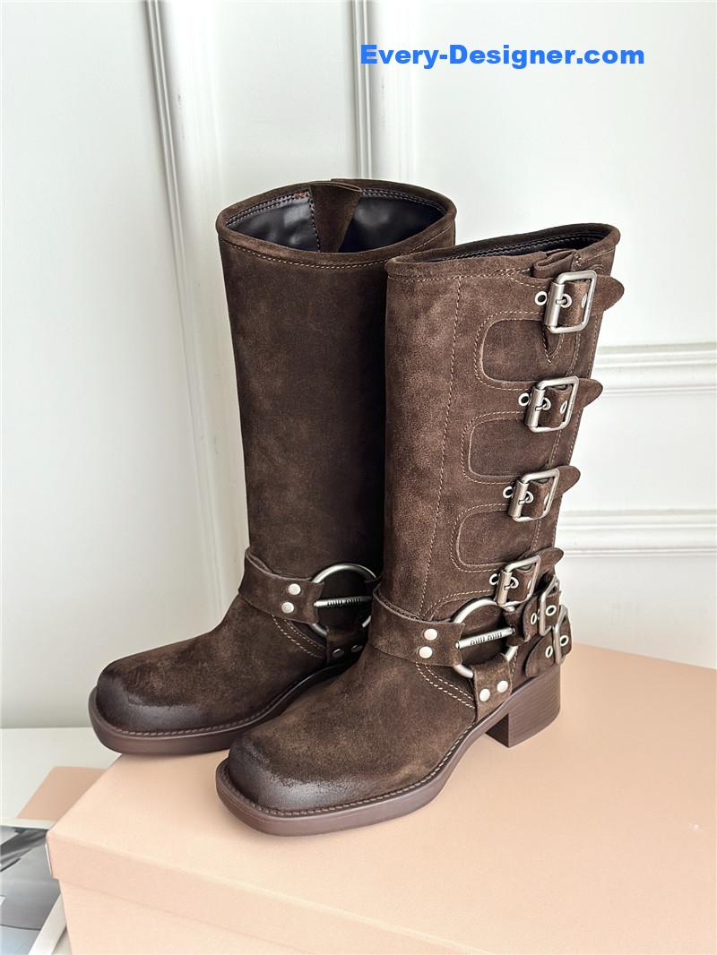 M1um1u autumn and winter brushed suede distressed boots