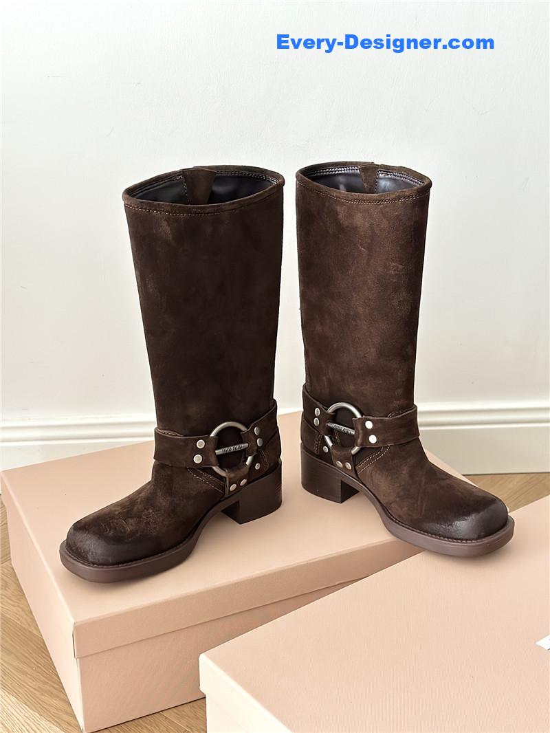 M1um1u autumn and winter brushed suede distressed boots