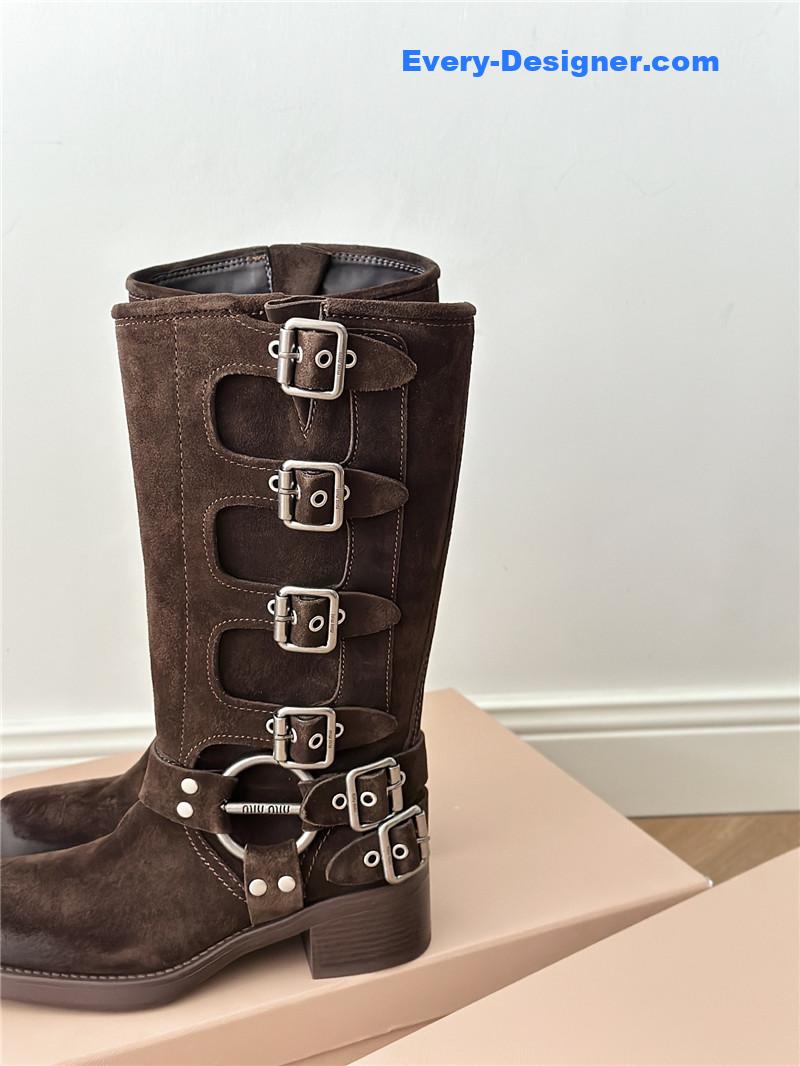 M1um1u autumn and winter brushed suede distressed boots