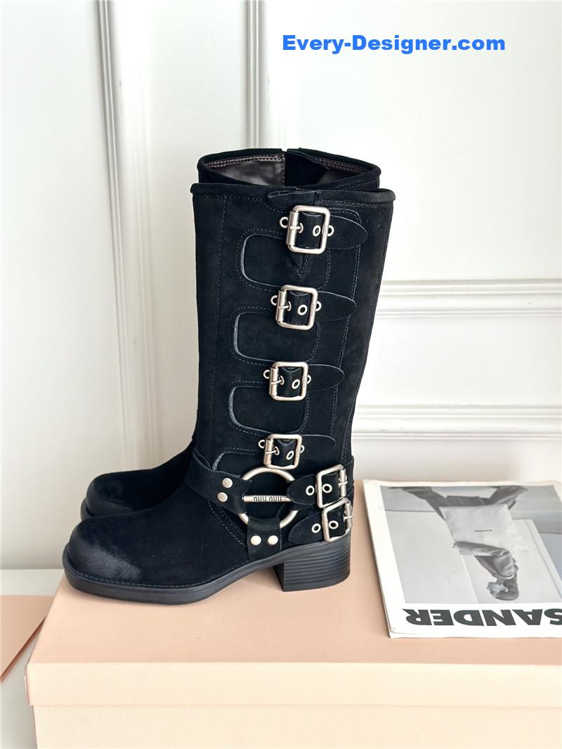 Miu Miu Black Suede High-top Motorcycle Boots