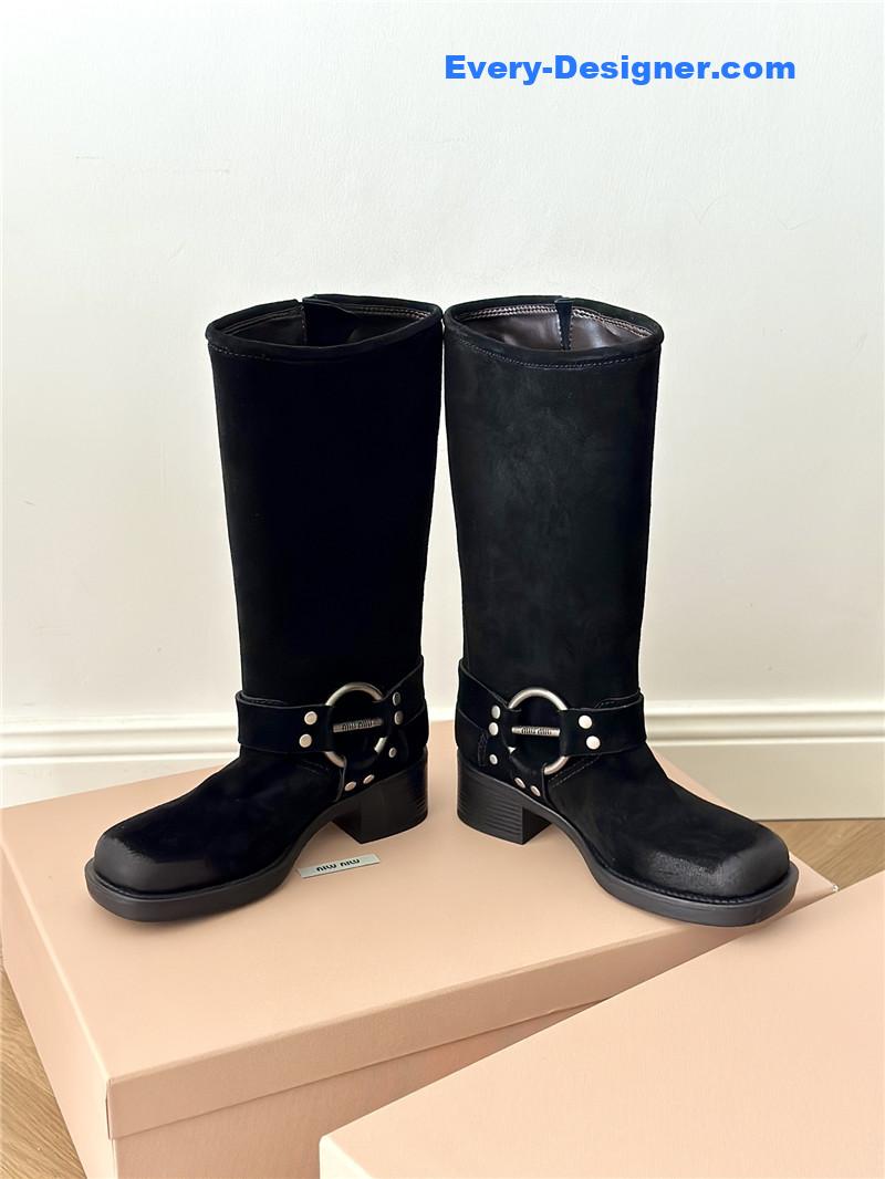 Miu Miu Black Suede High-top Motorcycle Boots