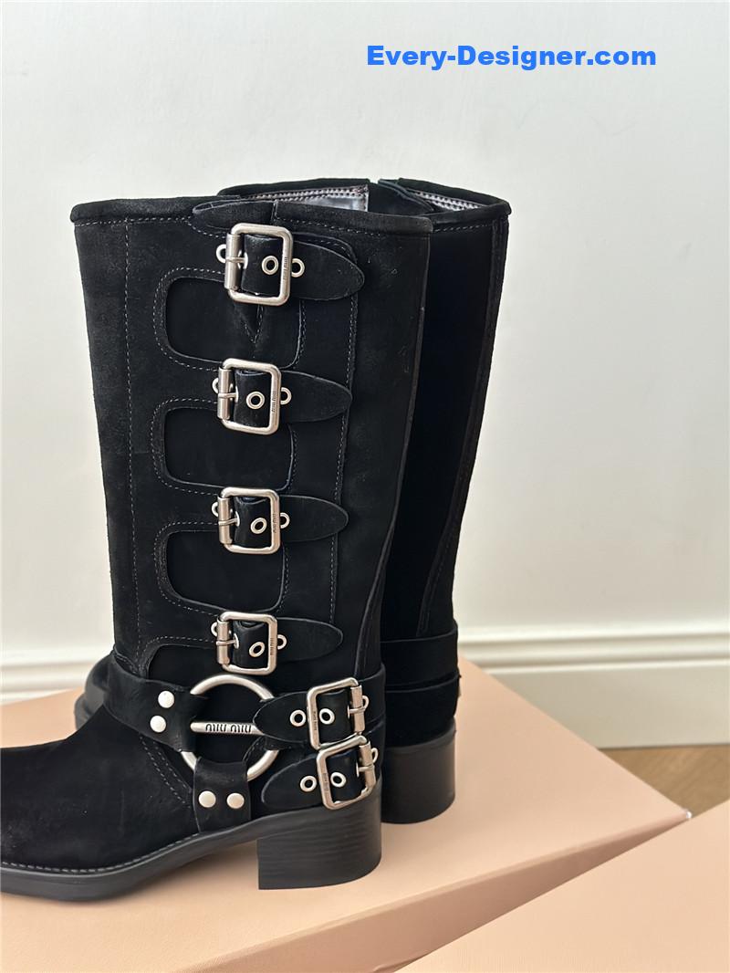 Miu Miu Black Suede High-top Motorcycle Boots