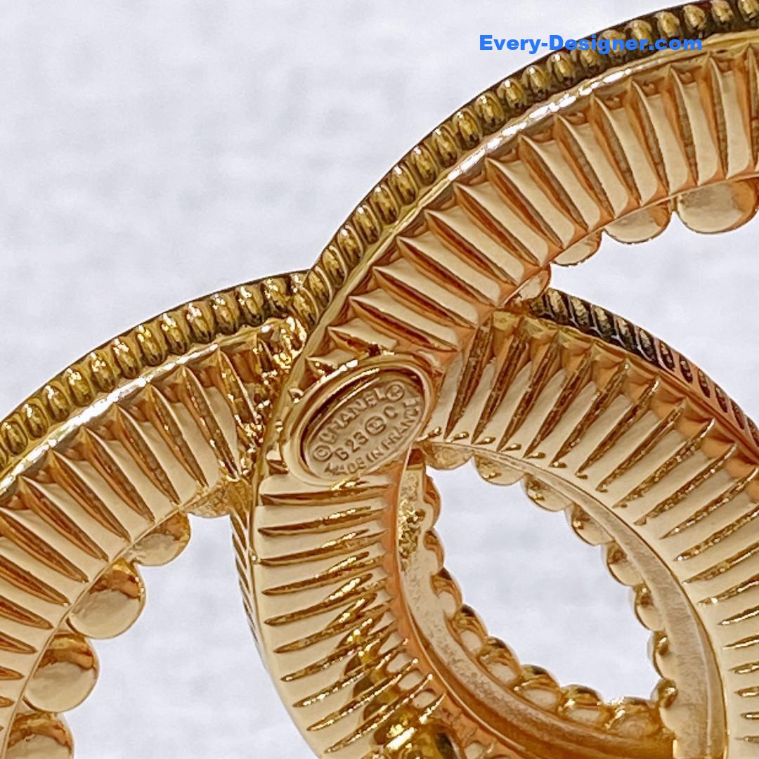 Ch**el rhinestone golden brass metal logo buckle calfskin belt