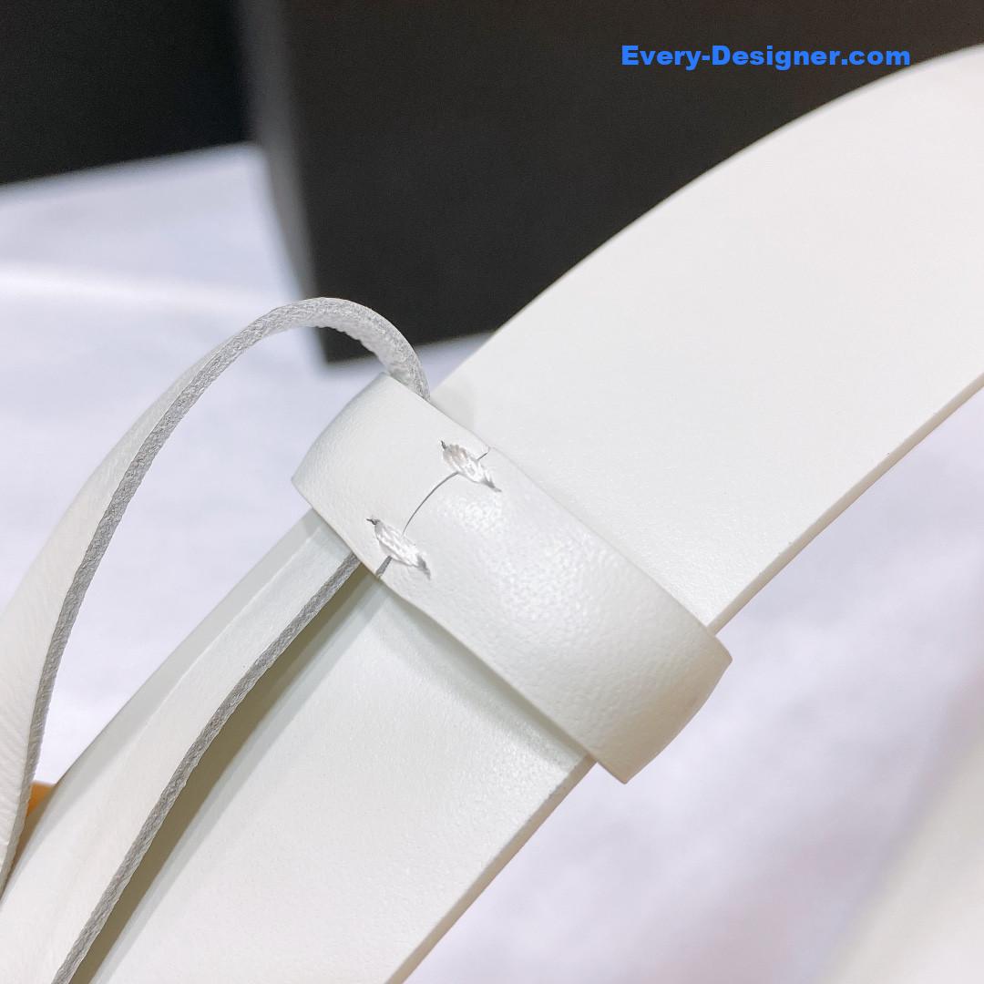 Ch**el rhinestone golden brass metal logo buckle calfskin belt