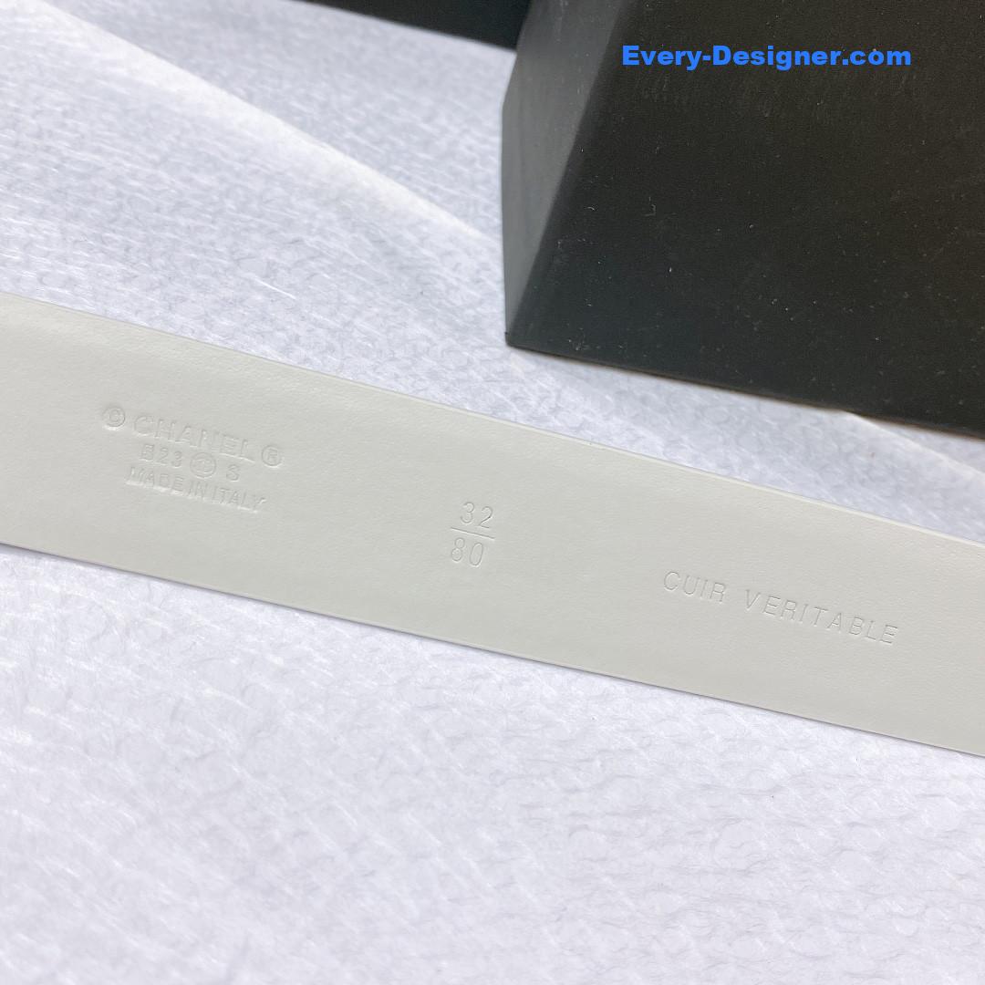 Ch**el rhinestone golden brass metal logo buckle calfskin belt