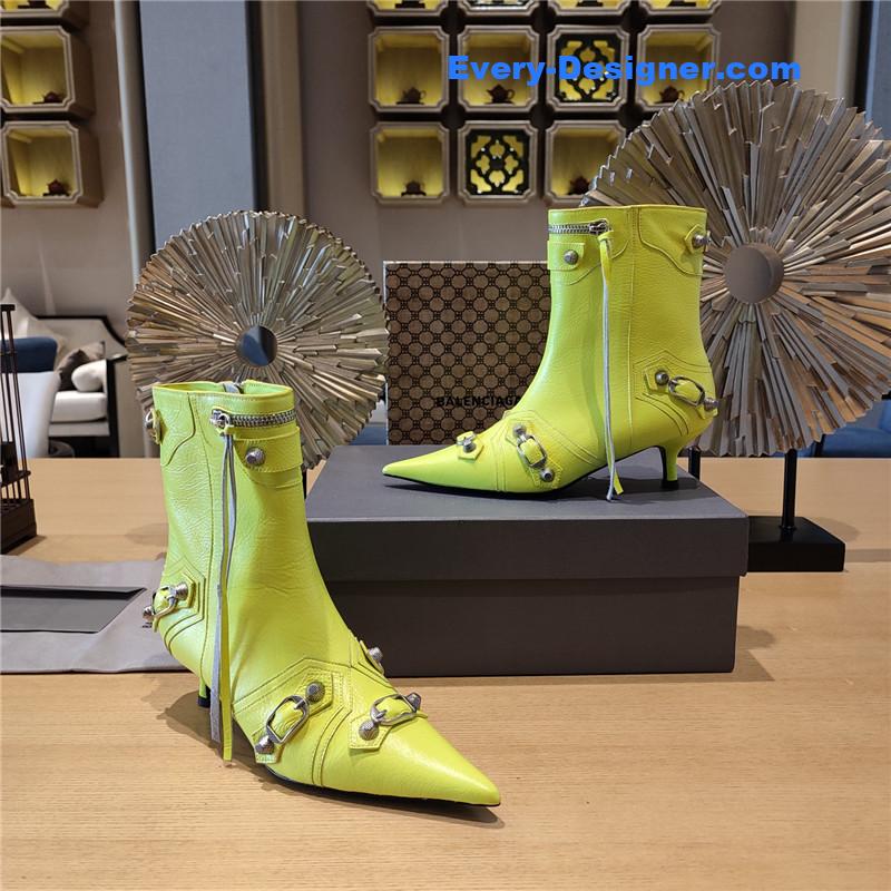 Ba1en*iaga orange pointed toe side zip kitten heel booties