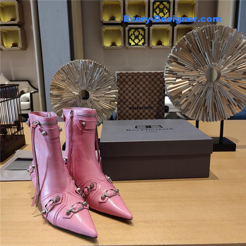 Ba1en*iaga orange pointed toe side zip kitten heel booties