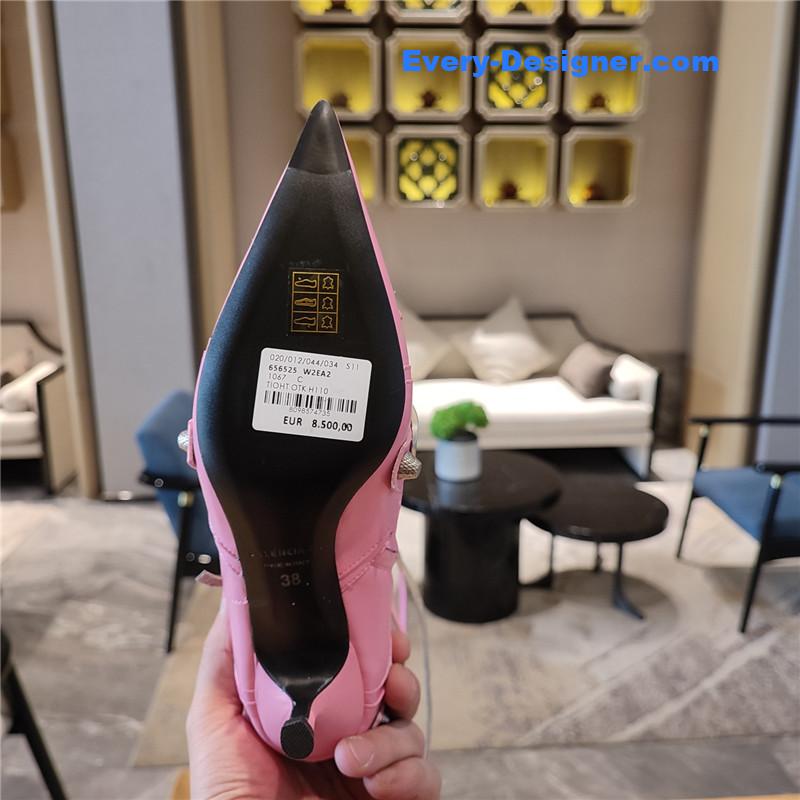 Ba1en*iaga orange pointed toe side zip kitten heel booties