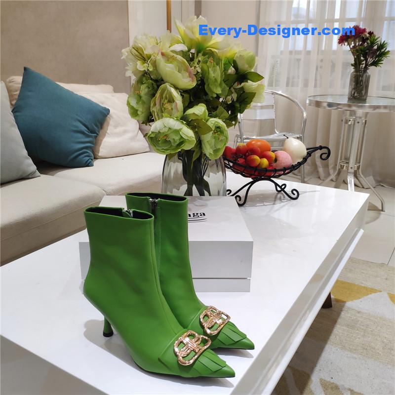 Ba1en*iaga new shape double b buckle flower toe ankle boots