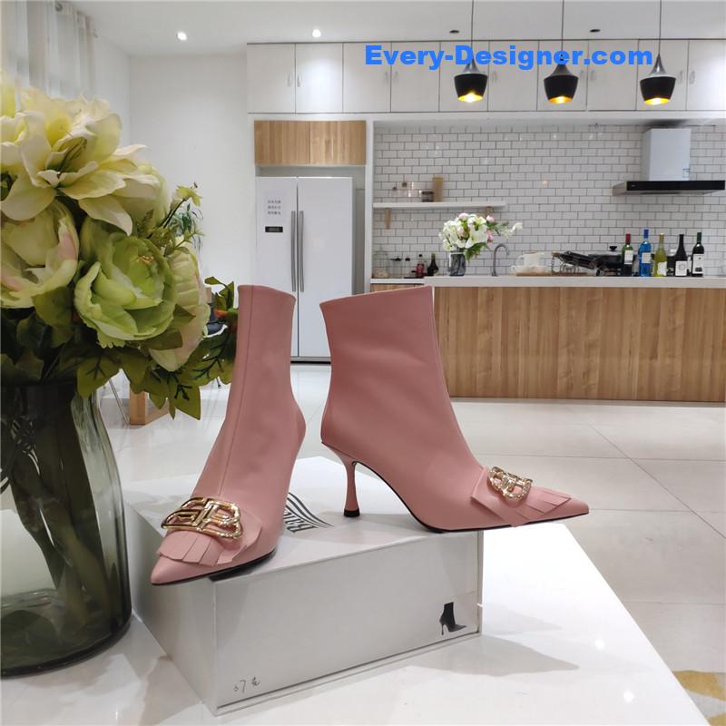 Ba1en*iaga new shape double b buckle flower toe ankle boots