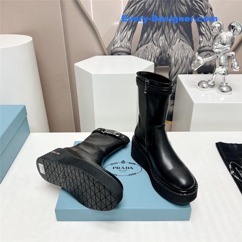 Pra*a round toe chain buckle platform ankle boots