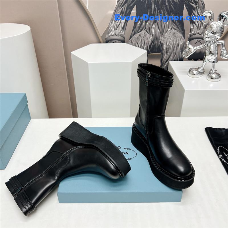 Pra*a round toe chain buckle platform ankle boots