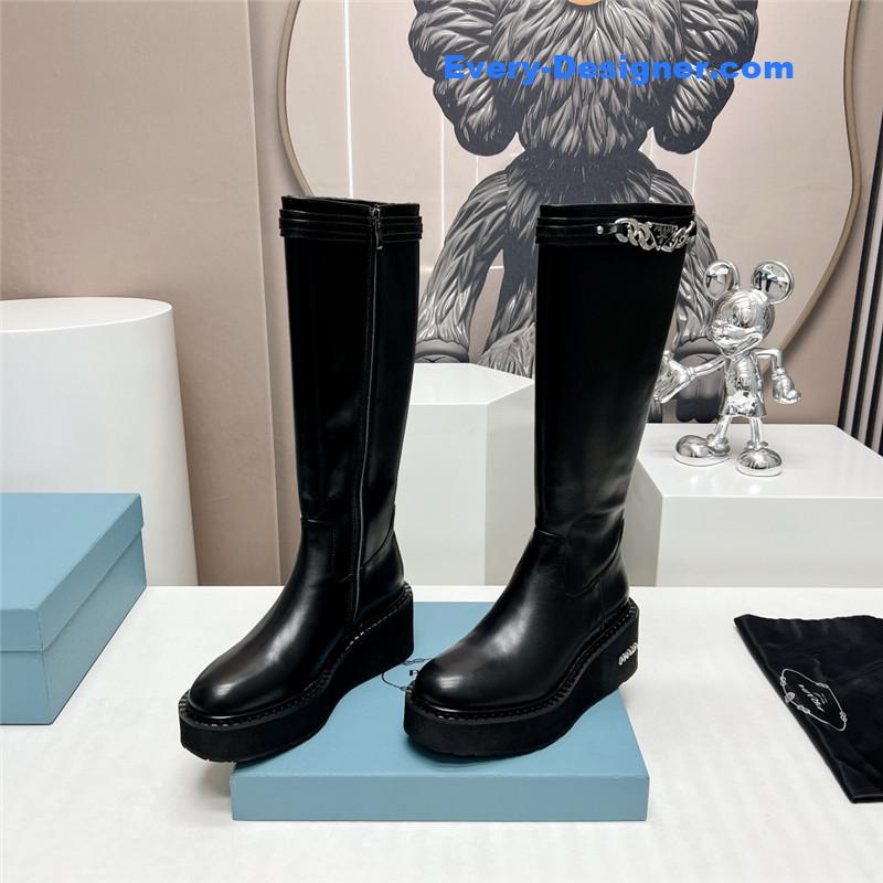Pra*a round toe chain buckle platform boots