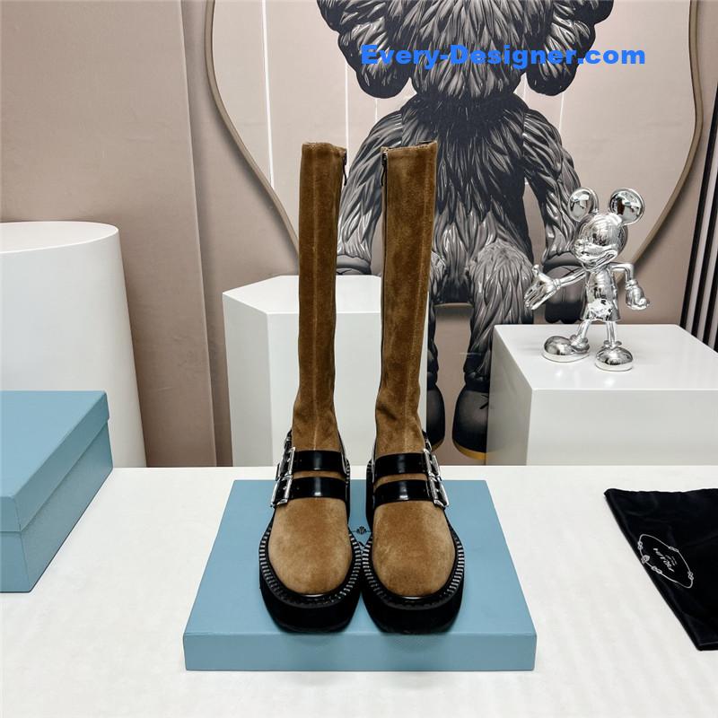 Pra*a round toe double buckle platform boots