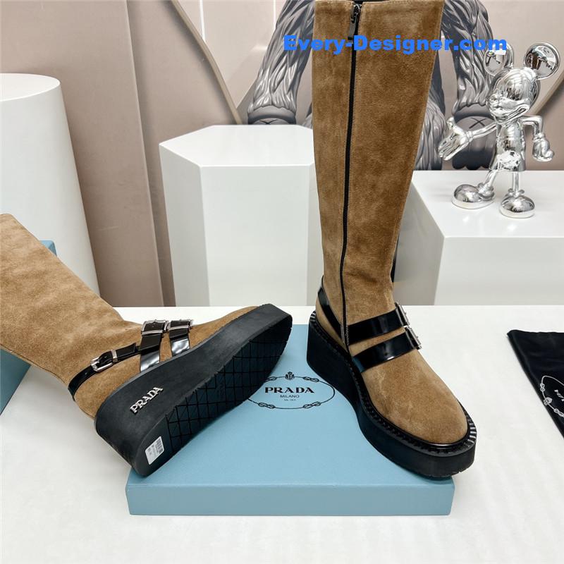 Pra*a round toe double buckle platform boots