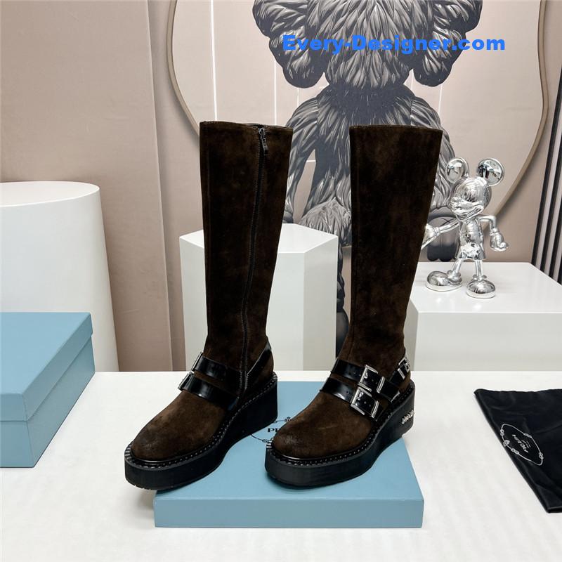 Pra*a round toe double buckle platform boots