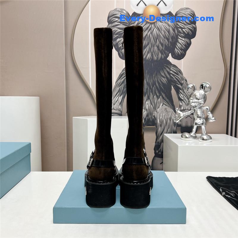 Pra*a round toe double buckle platform boots