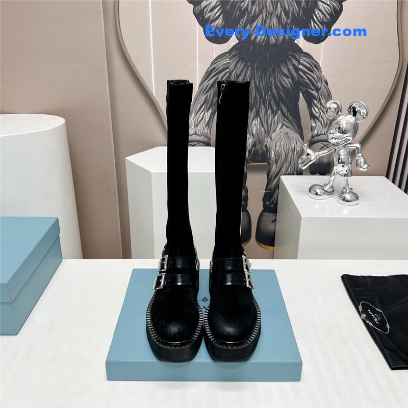 Pra*a round toe double buckle platform boots