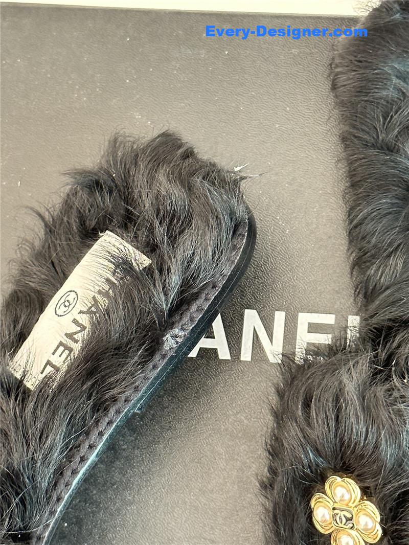 CC new Mier pure wool double C four-leaf clover fur slippers