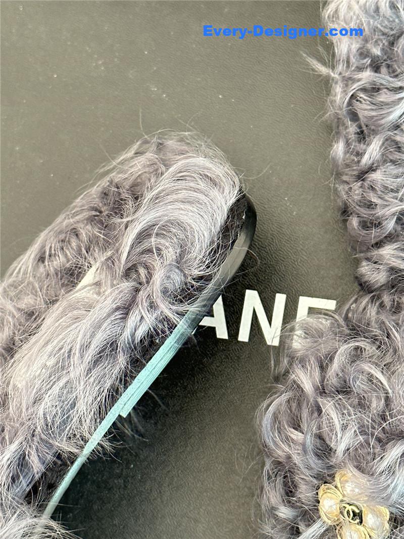 CC new Mier pure wool double C four-leaf clover fur slippers