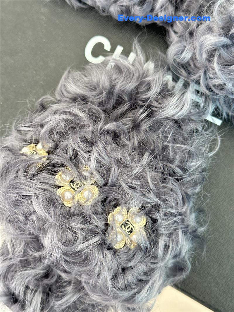 CC new Mier pure wool double C four-leaf clover fur slippers