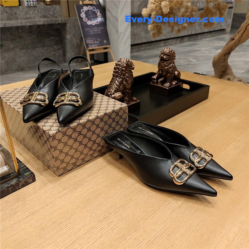 Ba1en*iaga double b buckle cat heel mules slippers