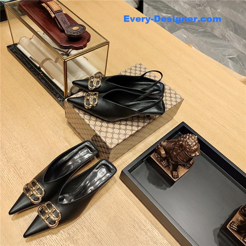 Ba1en*iaga double b buckle cat heel mules slippers