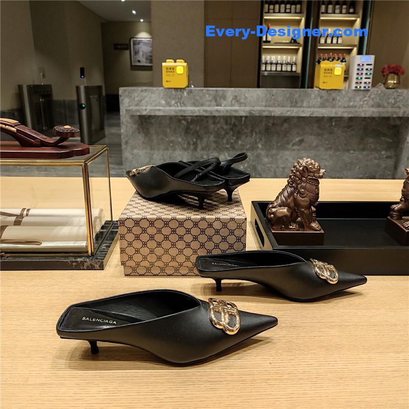 Ba1en*iaga double b buckle cat heel mules slippers