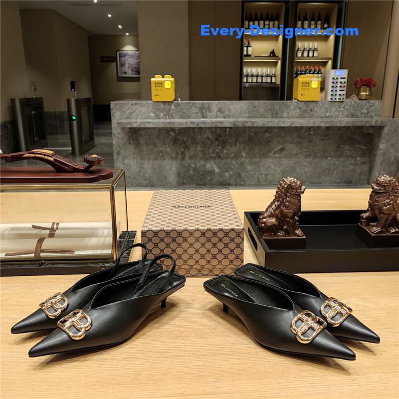 Ba1en*iaga double b buckle cat heel mules slippers