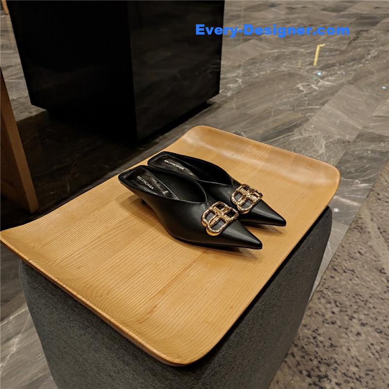 Ba1en*iaga double b buckle cat heel mules slippers