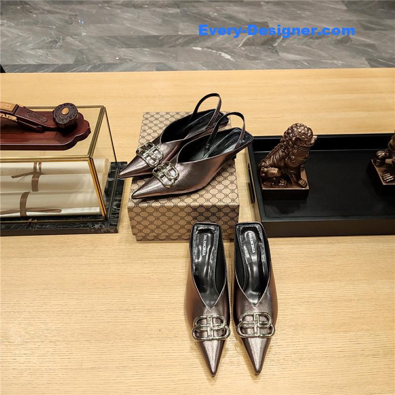 Ba1en*iaga double b buckle cat heel mules slippers