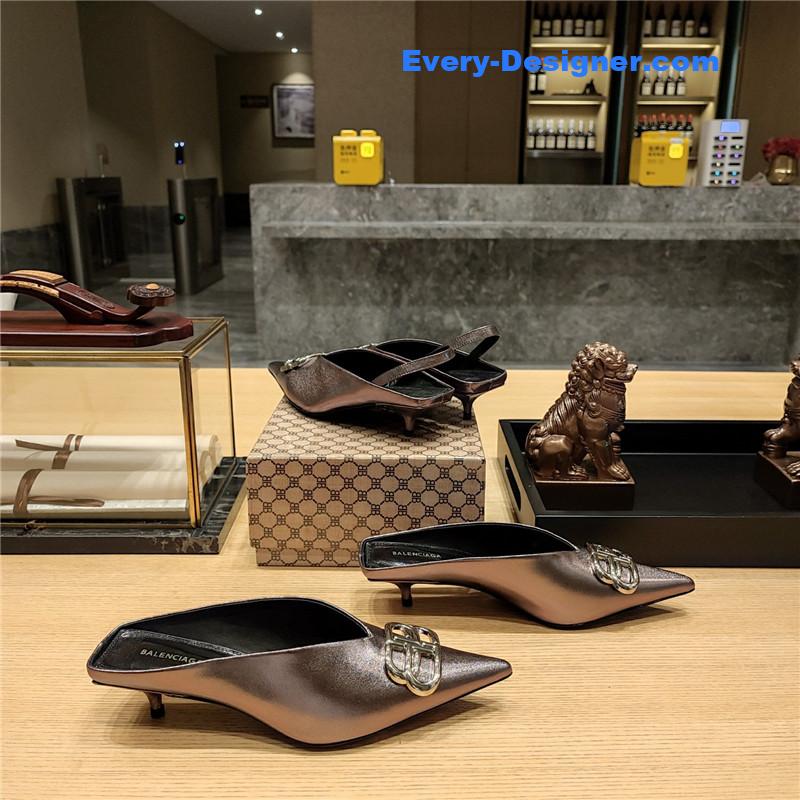 Ba1en*iaga double b buckle cat heel mules slippers