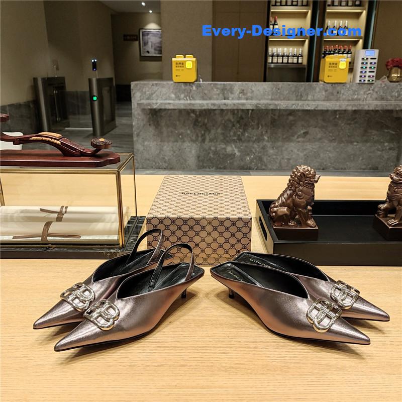 Ba1en*iaga double b buckle cat heel mules slippers