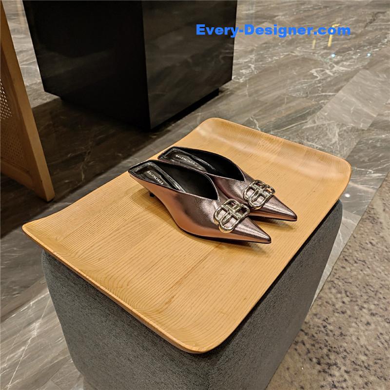 Ba1en*iaga double b buckle cat heel mules slippers