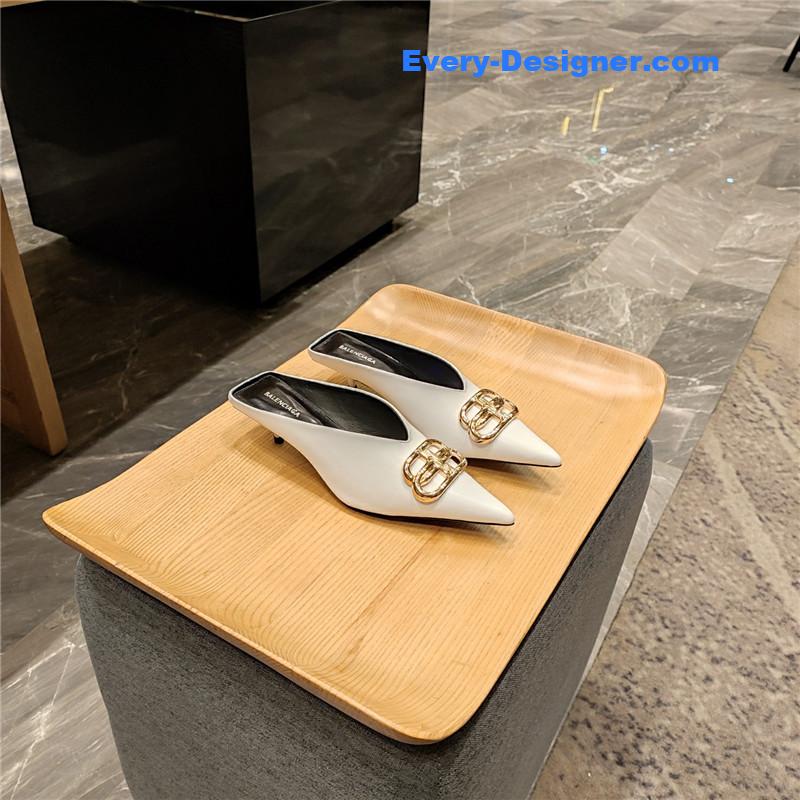 Ba1en*iaga double b buckle cat heel mules slippers