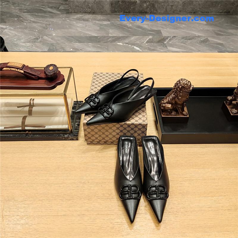 Ba1en*iaga double b buckle cat heel mules slippers