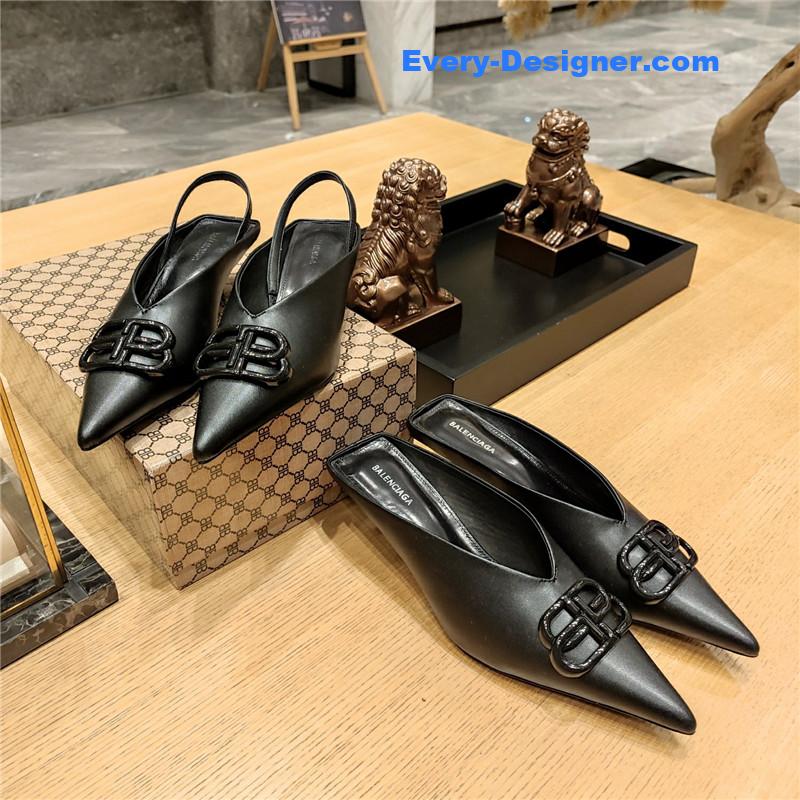 Ba1en*iaga double b buckle cat heel mules slippers