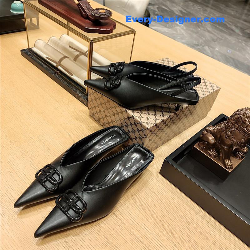 Ba1en*iaga double b buckle cat heel mules slippers