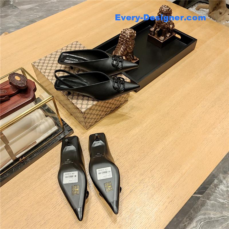 Ba1en*iaga double b buckle cat heel mules slippers