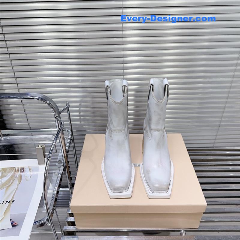 M1um1u autumn and winter new retro square toe boots