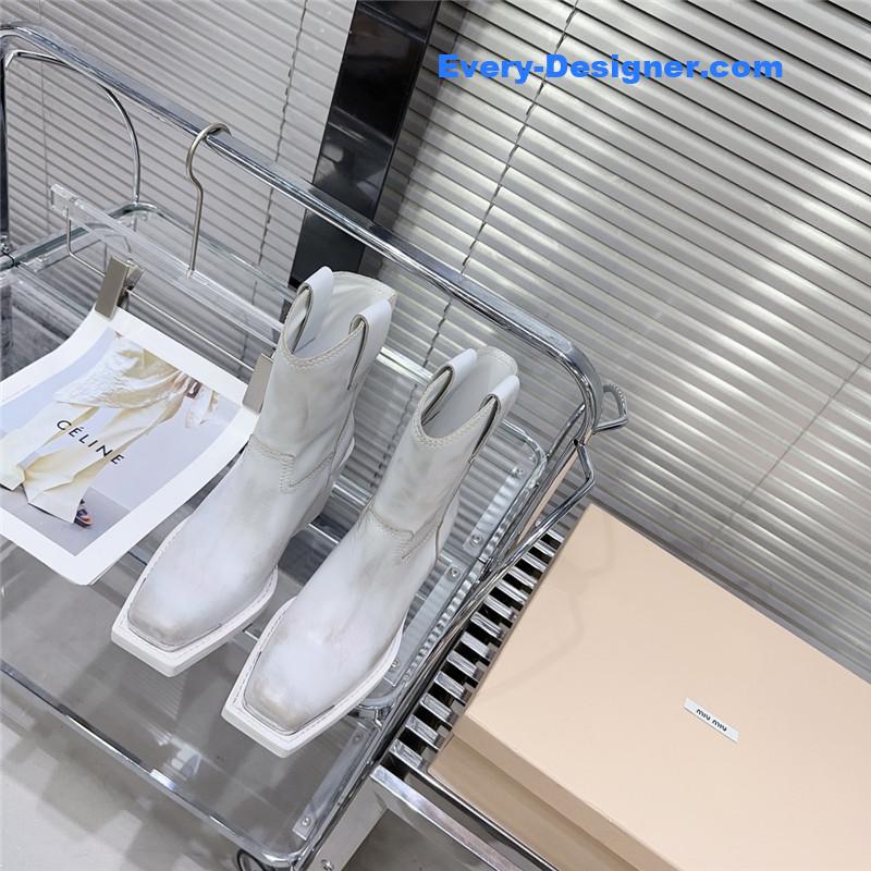 M1um1u autumn and winter new retro square toe boots