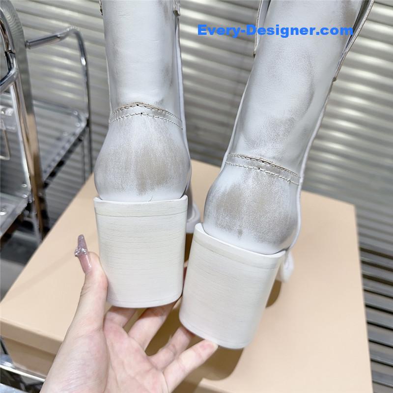 M1um1u autumn and winter new retro square toe boots