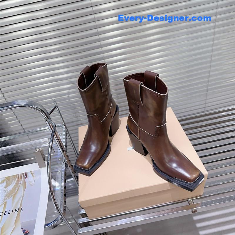 M1um1u autumn and winter new retro square toe boots