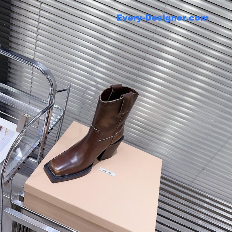 M1um1u autumn and winter new retro square toe boots