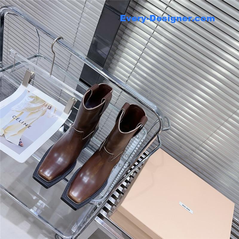 M1um1u autumn and winter new retro square toe boots