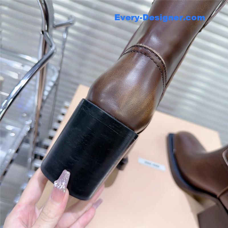 M1um1u autumn and winter new retro square toe boots