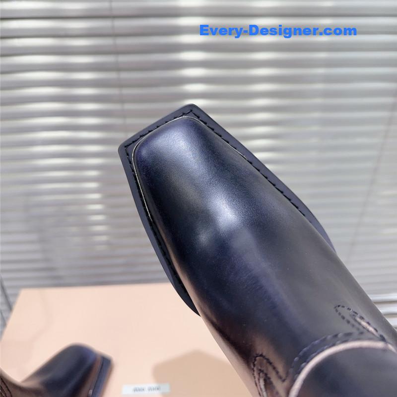 M1um1u autumn and winter new retro square toe boots