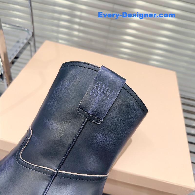 M1um1u autumn and winter new retro square toe boots